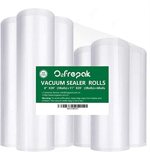 O2frepak 6Pack 8"x20'(3Rolls) and 11"x20' (3Rolls) Vacuum Sealer Bags Rolls with BPA Free,Heavy Duty Vacuum Sealer Storage Bags Rolls for ,Cut to Size Roll,Great for Sous Vide