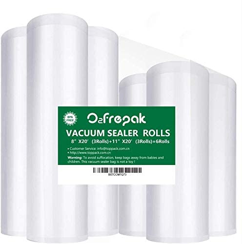 O2frepak 6Pack 8"x20'(3Rolls) and 11"x20' (3Rolls) Vacuum Sealer Bags Rolls with BPA Free,Heavy Duty Vacuum Sealer Storage Bags Rolls ,Cut to Size Roll,Great for Sous Vide