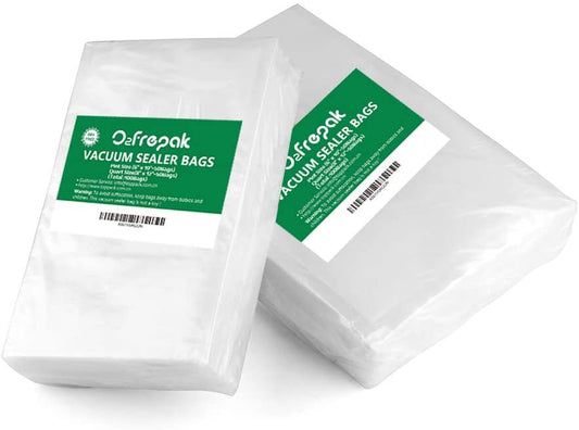 O2frepak 100 Count Vacuum Sealer Bags 50 of Each Size 50 Pint 6"X10"and 50 Quart 8"X12" BPA Free Sous Vide Seal a Meal Commercial Grade Vaccume Seal Pre-Cut Combo Pack Bag