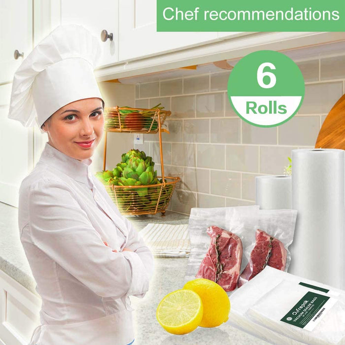 O2frepak 6Pack 8"x20'(3Rolls) and 11"x20' (3Rolls) Vacuum Sealer Bags Rolls with BPA Free,Heavy Duty Vacuum Sealer Storage Bags Rolls ,Cut to Size Roll,Great for Sous Vide